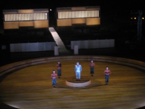 Small peaks of the performance, The Clouds by Aristophanes in the ancient theatre of Epidaurus 