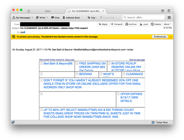 A diagram with a mail client rendering all-image email with images disabled