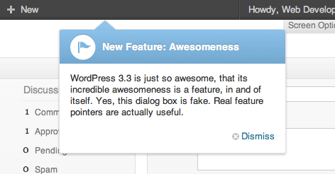 WordPress 3.3 feature pointer