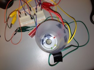 Photo showing the outer cup with sensor and LEDs