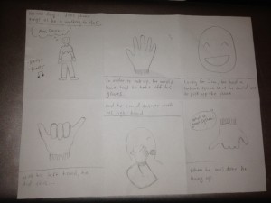 This story board shows the ease of picking up and then ending a phone call while wearing the smart gloves.