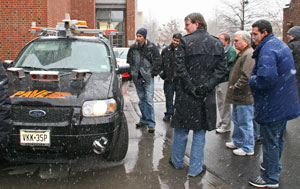 Staff and students onlooking Prospect 12 Ford Vehicle with attached sensors