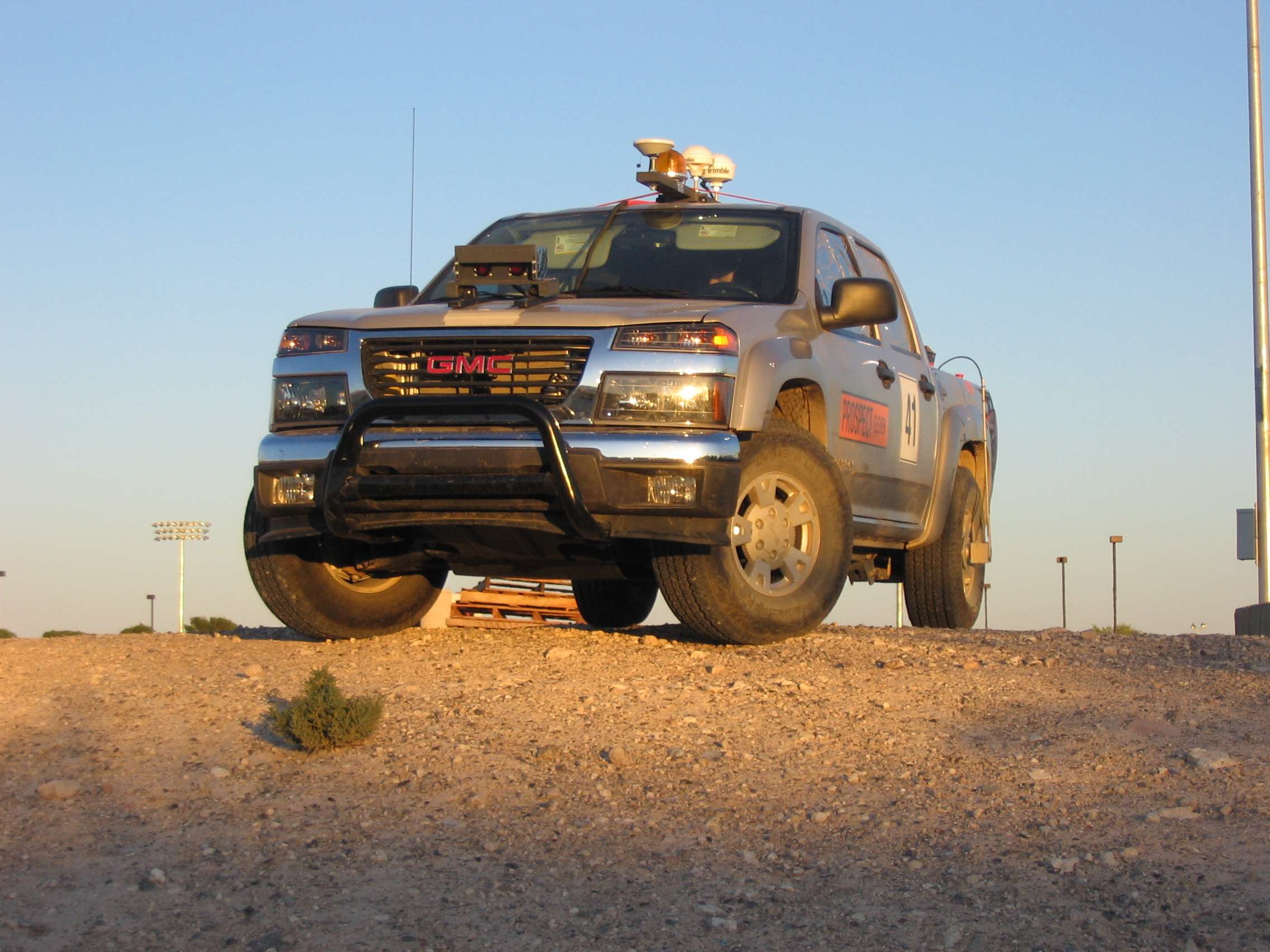 GMC truck self navigating in the desert