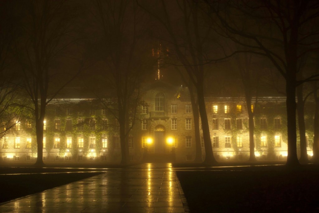 Nassau Hall on a rainy evening; 2007 November 26; Nat Clymer Photographic Collection, Princeton University Archives, Department of Rare Books and Special Collections, Princeton University Library. Online here.
