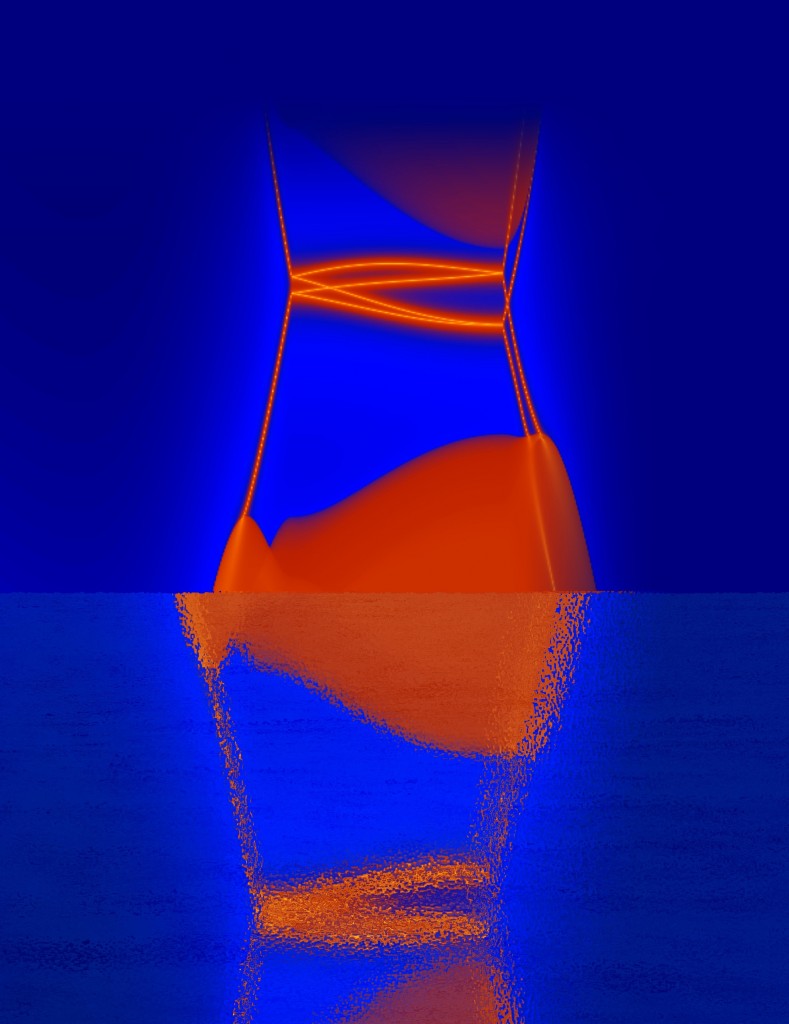 An illustration of the hourglass fermion predicted to lie on the surface of crystals of potassium mercury antimony. (Bernevig et al., Princeton University)