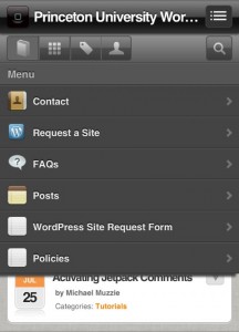 WPtouch Pro popup menu with search
