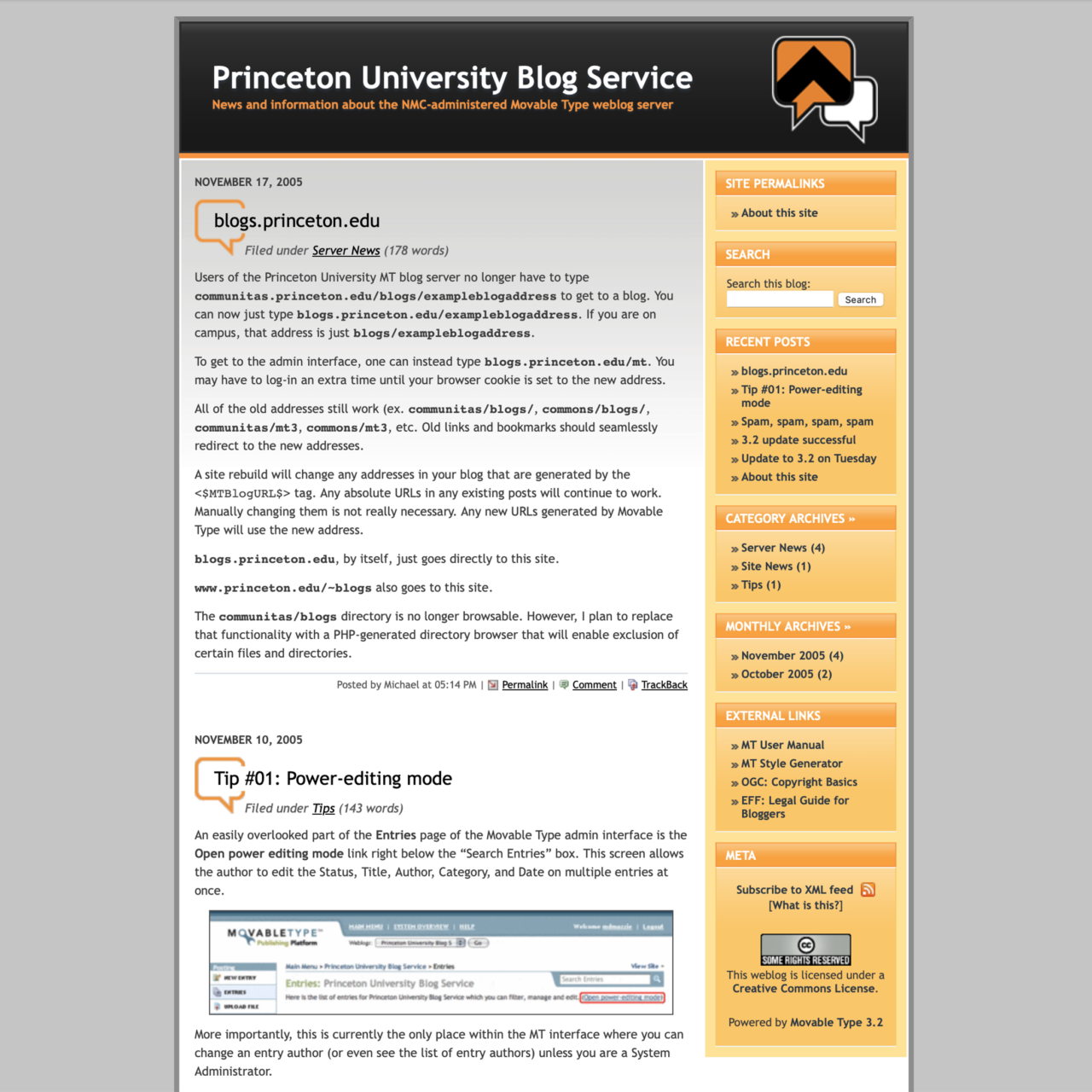 blogs.princeton.edu appearance from 2005-2010