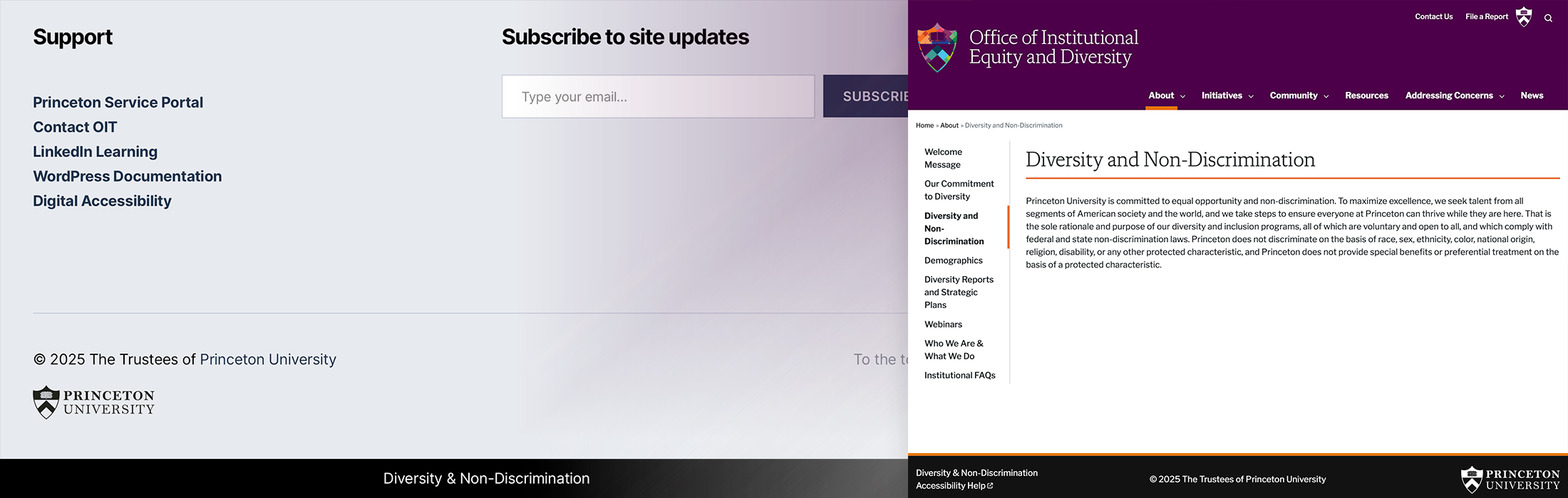 New Footer Link - Princeton University WordPress Service